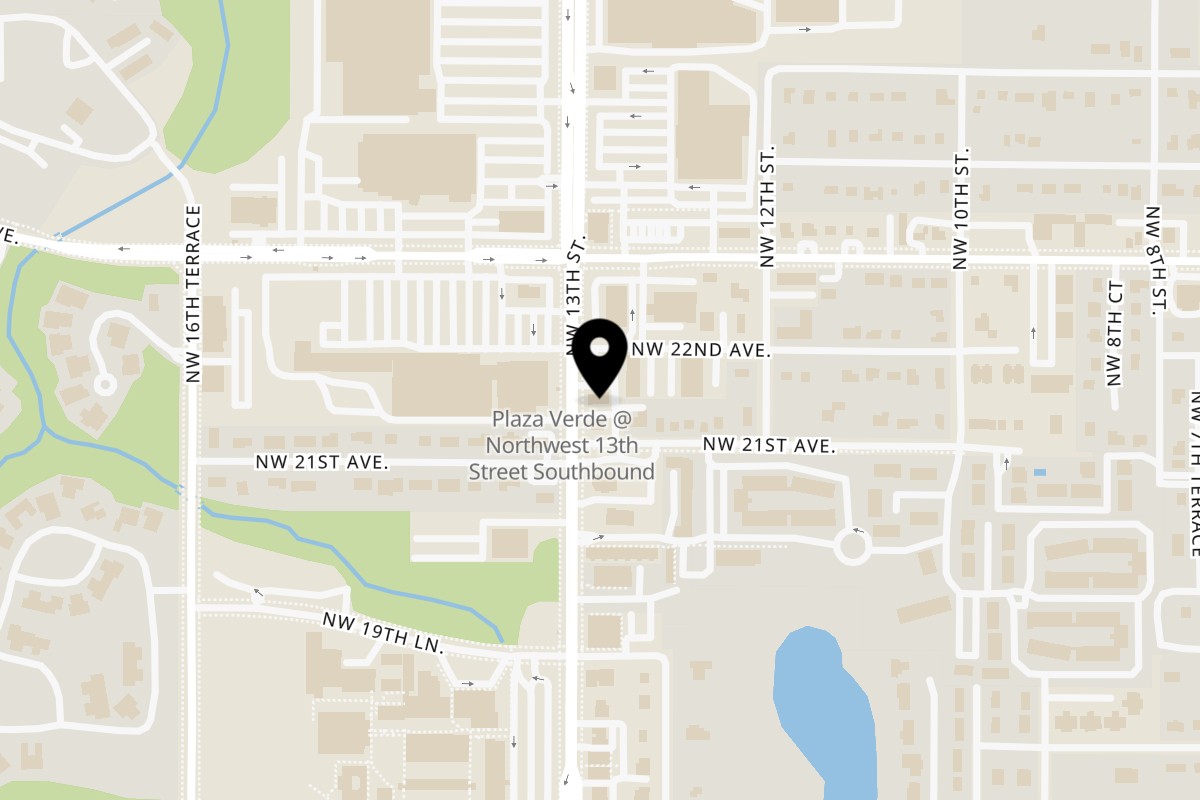 Map showing the location of Adam's Rib Co. on 2109 NW 13th St in Gainesville